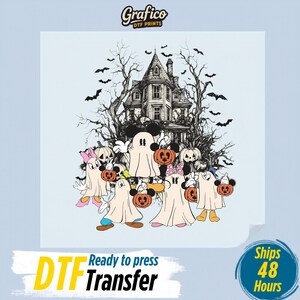 Disney World Halloween DTF Transfer, Mickey Ghost Head Ears Ready to Press, Haunted Castle, Pumpkins & Spooky Vintage Heat Transfer