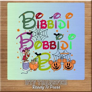 Bibbidi Bobbidi Boo DTF-transfer, Spooky Magic Pumpkin hittepers, Retro Fable Mice Ready To Press, Coquette Bow Halloween hittepers