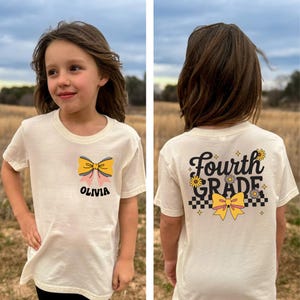 Custom Kid Bow School Shirt, Back to School Tee, Coquette Personalized Pencil Preschool Name Gift, 1st Day T-Shirt for Girls, Comfort Colors