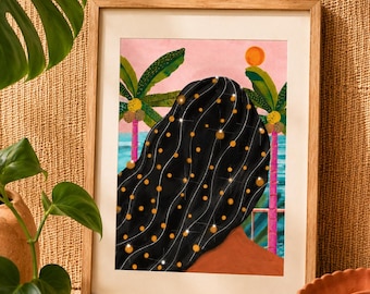 Frau Palme Wandkunst, minimalistischen Strand Druck, Boho Tropical Kunstwerk