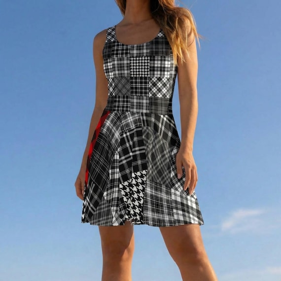 patchwork skater dress Black Patchwork Y2K Skater Dress