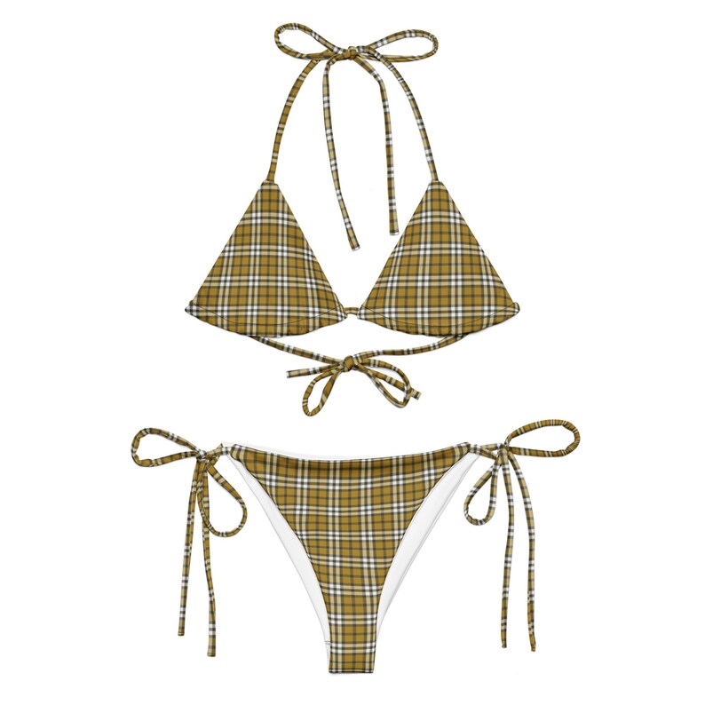 Vintage Mustard Checkered Recycled String Bikini - Etsy
