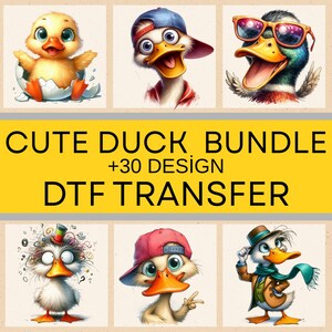 Funny cartoon duck DTF transfer bundle,cute retro duckling designs for shirts,silly animal graphics,quirky duck characters vintage style art