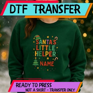Santa’s Little Helper Personalized Name Design,Christmas Tree Kids DTF Transfer,Holiday Heat Press,Custom Shirt for Preschool and School dtf