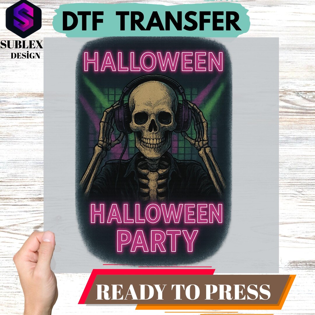 Halloween DJ Skeleton Design With Neon Colors, Haunted Rave Scene ...