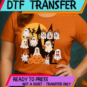 Halloween Ghost DTF Transfer, Pumpkin Coffee Ghost Squad, Cute Fall Ghosts with Drinks Bundle, Kawaii Halloween Shirt  design dtf transfer