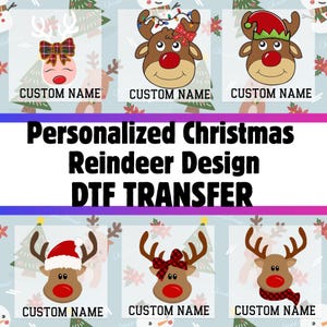Personalized Christmas Reindeer DTF Transfer, Cute Custom Name Holiday Deer Design, Kids Santa Rudolph Heat Press Bundle for T-Shirts