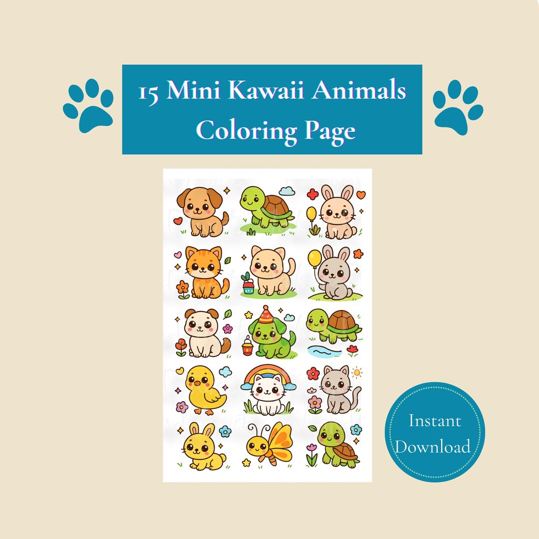 Kawaii Animals Coloring Page | Cute Printable for Kids | 15 Baby ...