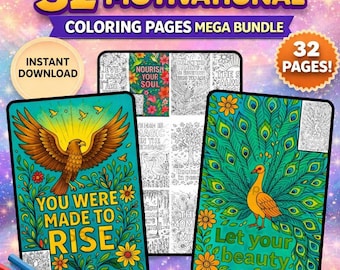 Motivational Quotes Coloring Pages | 32-Page Self-Love and Inspiration Bundle | Relaxing Printable PDF for Adults and Teens