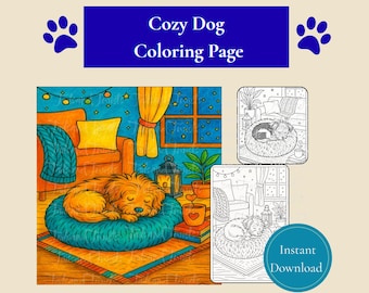 Dog Coloring Page | Cute Dog Printable | Adult & Kids Coloring Sheet | Cozy Dog Winter Coloring | Instant Download PDF | Kawaii Dog Art