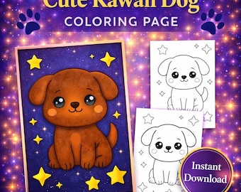 Cute Puppy Coloring Page • Kawaii Dog Printable • Chunky Outline Easy Coloring Sheet • Simple & Cozy Animal Art • Instant Download
