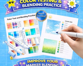 Alkohol Marker Mischung Übungsblätter | Marker Farbtest Printable | Copic Marker Übungsseite | Swatch & Blending Chart als PDF