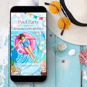 Pool Party Invitation, Pool Birthday Party Invitation Template, Editable Pool Party Invitation, Editable Digital Download