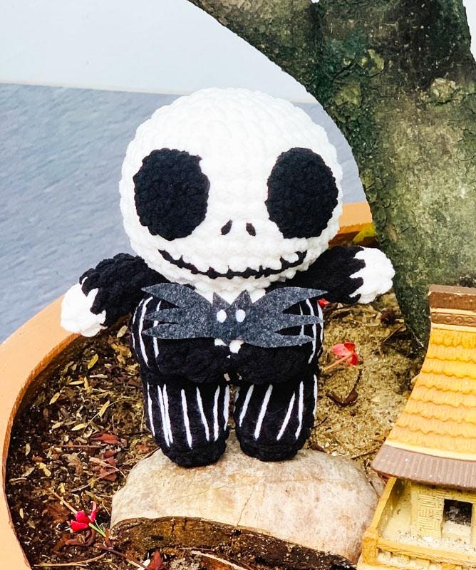 Crochet Jack Skellington Amigurumi Pattern – Halloween Plush Toy DIY, Instant Download, Cute Handmade Doll Tutorial