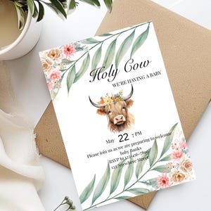Holy Cow We’re Having a Baby Invitation | Farm Baby Shower Invite | Country Baby Shower Template | Gender Reveal Invitation |