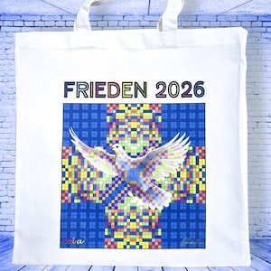 bag "Frieden2026", light grid mandala, Christmas gift, Fibonacci, peace message, customizable, exclusive design by Swiss Yola®.