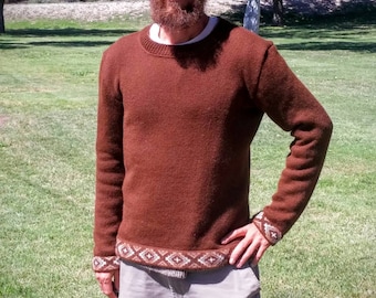 Unisex, alpaca or organic merino wool sweater-made to order, plain or with hem design.