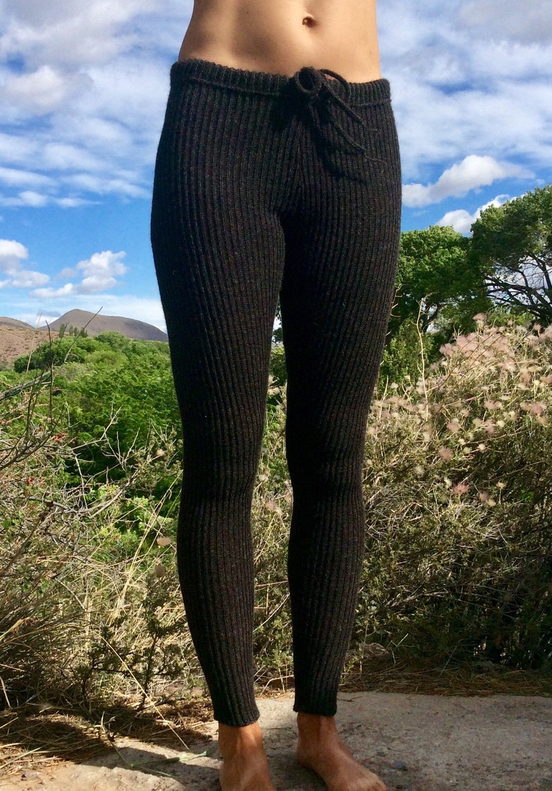 Thick, Alpaca or organic merino wool stretchy, rib knit, leggings tights image 6