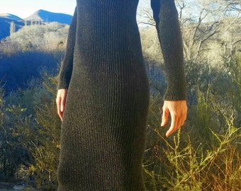 Super stretchy, long, knit, alpaca or organic merino wool dress-made to order