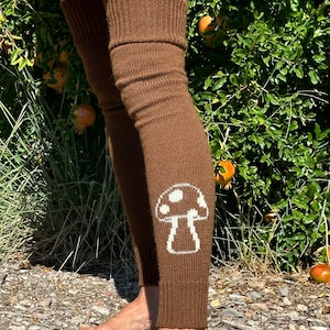Long alpaca, or organic merino wool, leg warmers, natural, zero waste, leggings, knit with design, made to order