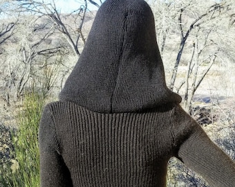 Hooded alpaca or organic merino wool sweater, made to order