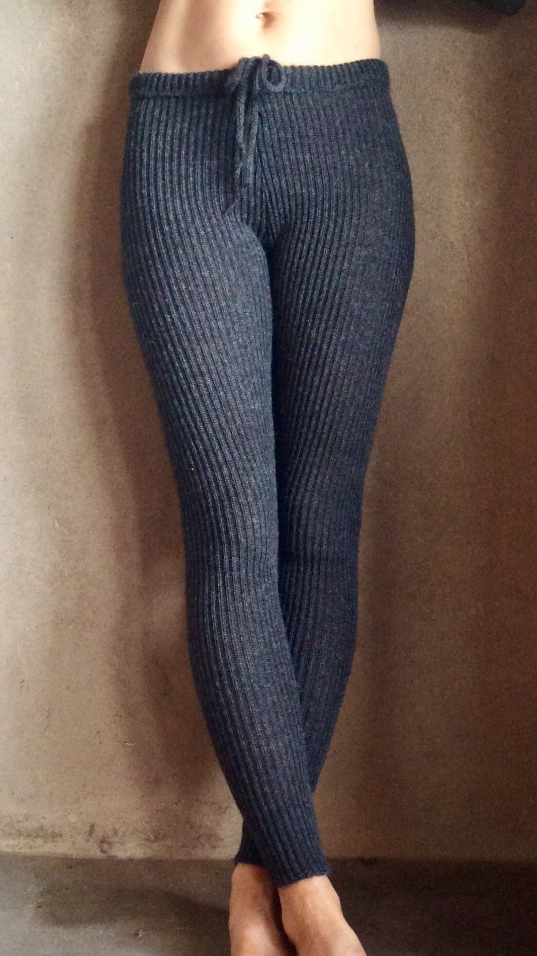 Thick, Alpaca or Organic Merino Wool Stretchy, Rib Knit, Leggings Tights -   UK