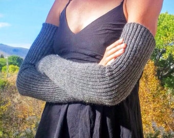 Long, natural alpaca, or organic merino wool, arm warmers, sleeves