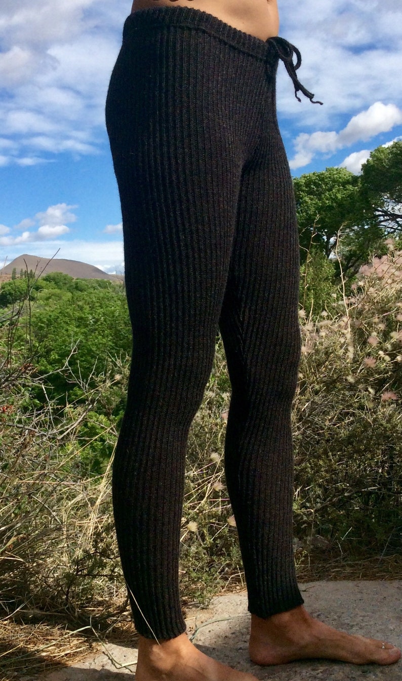 Thick, Alpaca or organic merino wool stretchy, rib knit, leggings tights image 4