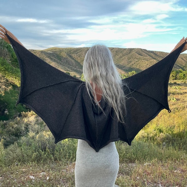 Bat wings shawl, knit with natural, un-dyed alpaca or organic merino wool-made to order