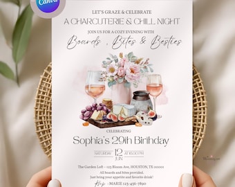 Charcuterie Canva Invitation Template, Charcuterie Birthday Invitation, Charcuterie Invites,  Board Party, Charcuterie Birthday Invite