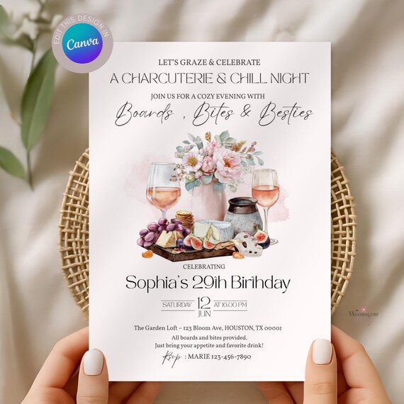 Charcuterie Canva Invitation Template, Charcuterie Birthday Invitation, Charcuterie Invites,  Board Party, Charcuterie Birthday Invite