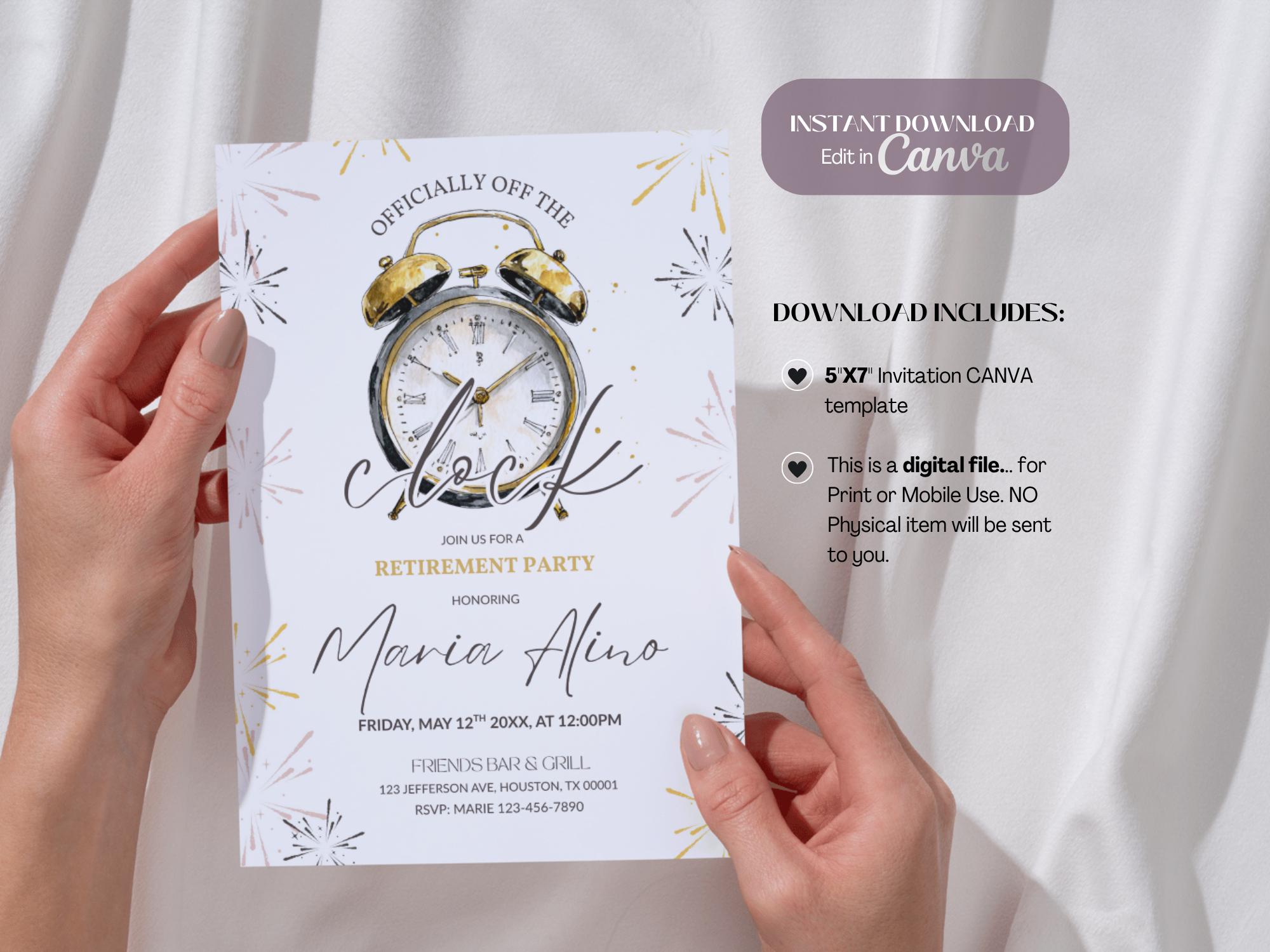 Off the Clock Retirement Party Invitation, Elegant Editable Surprise ...