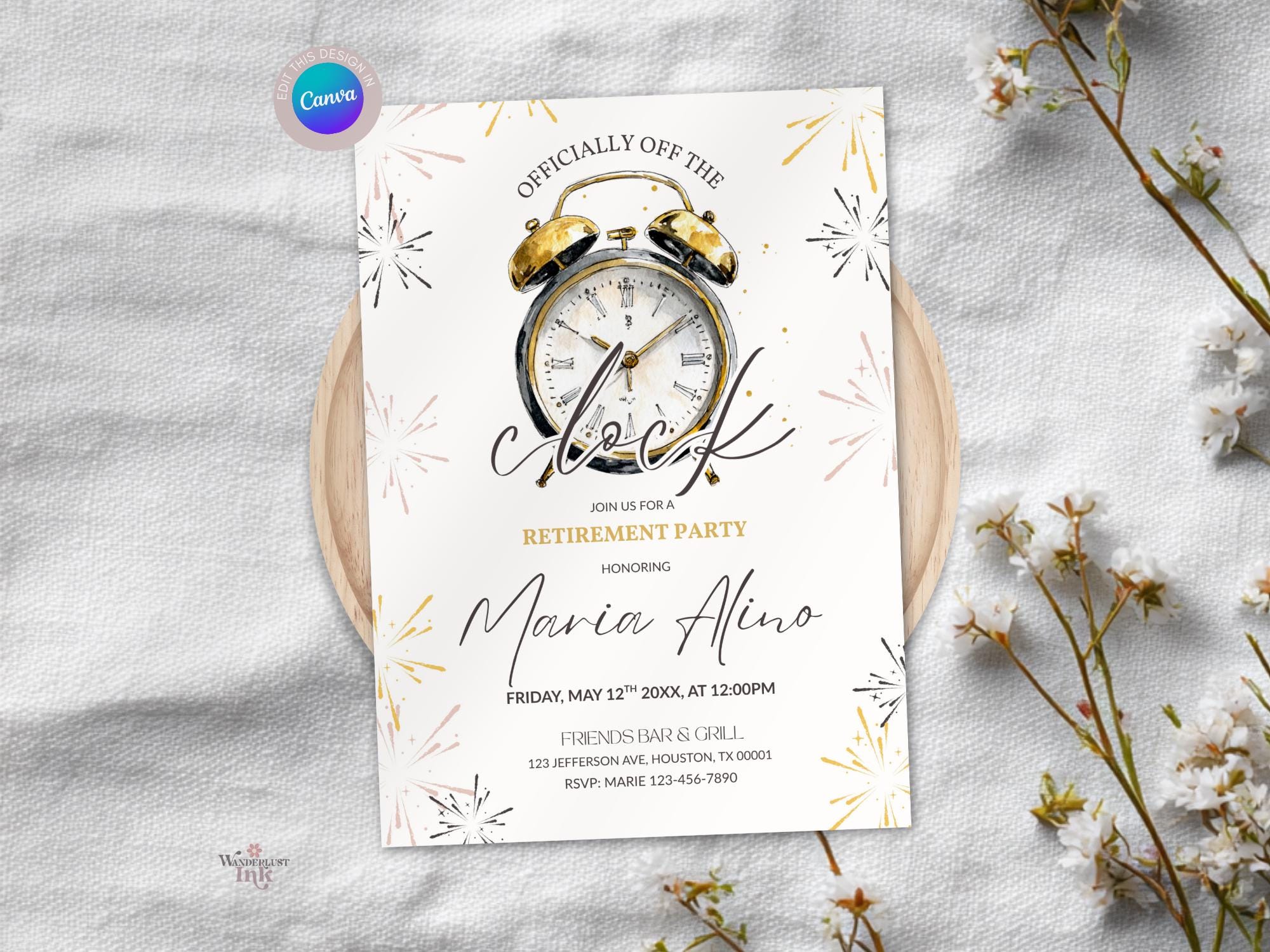 Off the Clock Retirement Party Invitation, Elegant Editable Surprise ...