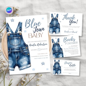 Blue Jean Baby Shower bundle for Baby Boy, Western Baby Shower, Thank you card, Diaper raffle, Books for baby, Cute blue Denim Themed 0027W