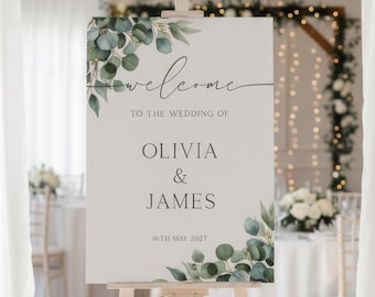 Personalised Eucalyptus Wedding Welcome Sign, Botanical Greenery Board (A1 A2 A3 A4)