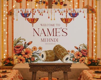 Personalised Mehndi Theme Welcome Board Custom Party Decor Printable Design (A1 A2 A3 A4)