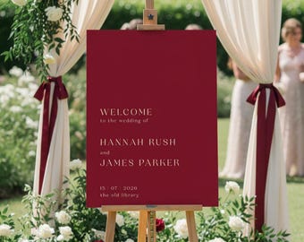 Personalised Wine Red & Ivory Wedding Welcome Sign, Elegant Celebration Decor (A1 A2 A3 A4)