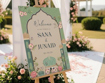 Personalised Nikkah Wedding Welcome Sign, Classic Elegant Arch Nikah Board (A1 A2 A3 A4)