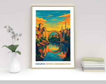 SARAJEVO Travel Poster Print Vintage Style Wall Hanging Retro Art Lovers Gifts Travellers Home Decor Kitchen Hallway Living Room Office