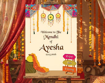 Personalised Mehndi Celebration Welcome Board Custom Event Printable Design Decor (A1 A2 A3 A4)