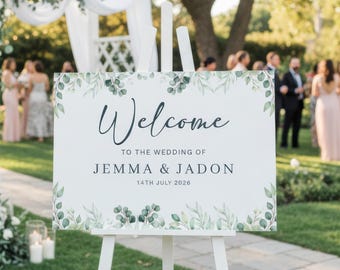 Personalised Eucalyptus Wedding Welcome Sign, Elegant Celebration (A1 A2 A3 A4)