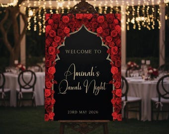 Personalised Qawali Night Welcome Board: Traditional Asian Wedding Sign (A1 A2 A3 A4)