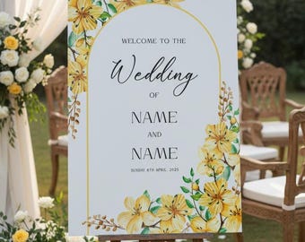Personalised Elegant Floral Wedding Welcome Sign | Floral Arch Decor (A1 A2 A3 A4)