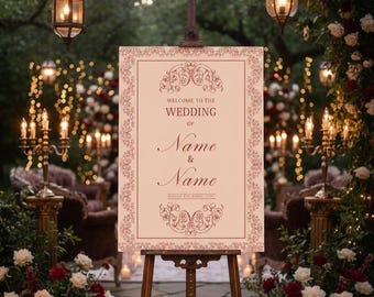 Personalised Vintage Wedding Welcome Sign, Classic Elegant Victorian Baroque Board (A1 A2 A3 A4)