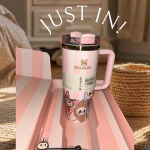 Labubu Limited Stripped Pink 40oz Quencher SS Tumbler, Labubu Water Cup, a Labubu gift is included with all purchases