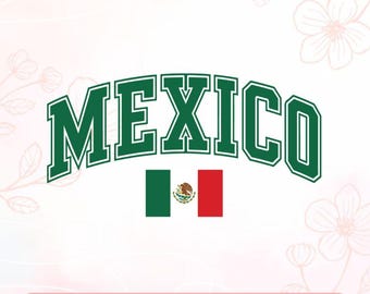 Mexique Varsity SVG PNG, drapeau mexicain svg, svg preppy Mexique vert blanc et rouge, téléchargement numérique Viva México, svg souvenir de voyage au Mexique
