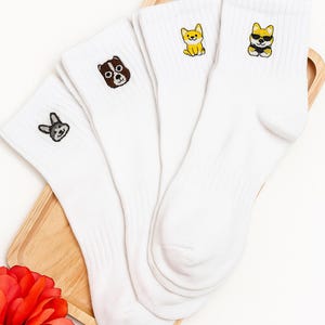 Funny socks - dog socks for women and men - with dog faces - animal socks gift - embroidery socks - Frenchie, Pug, Shiba Inu