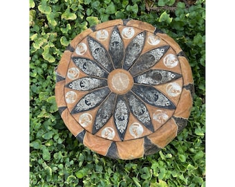 VTG Moroccan Genuine Leather Pouf Ottoman Brown Round Footstool Gold Flower READ