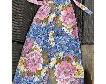 Vintage 60s 70s Skirt Womens Medium Floral Boho Hippie Quilted Maxi Hostess Mod