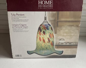 Murano Millifiori Style Art Glass Pendant Hanging Tulip Light - Stained Glass